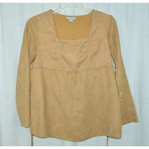 Baby and Me Tan Soft Polyester Tie Back Blouse M